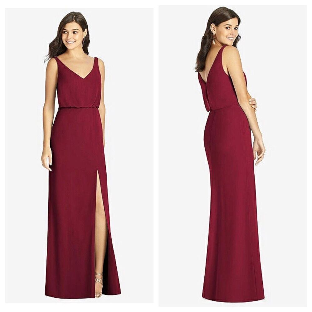 THREAD Bridesmaid Ines Chiffon Sleeveless Gown Burgundy Dessy Collection Size 18